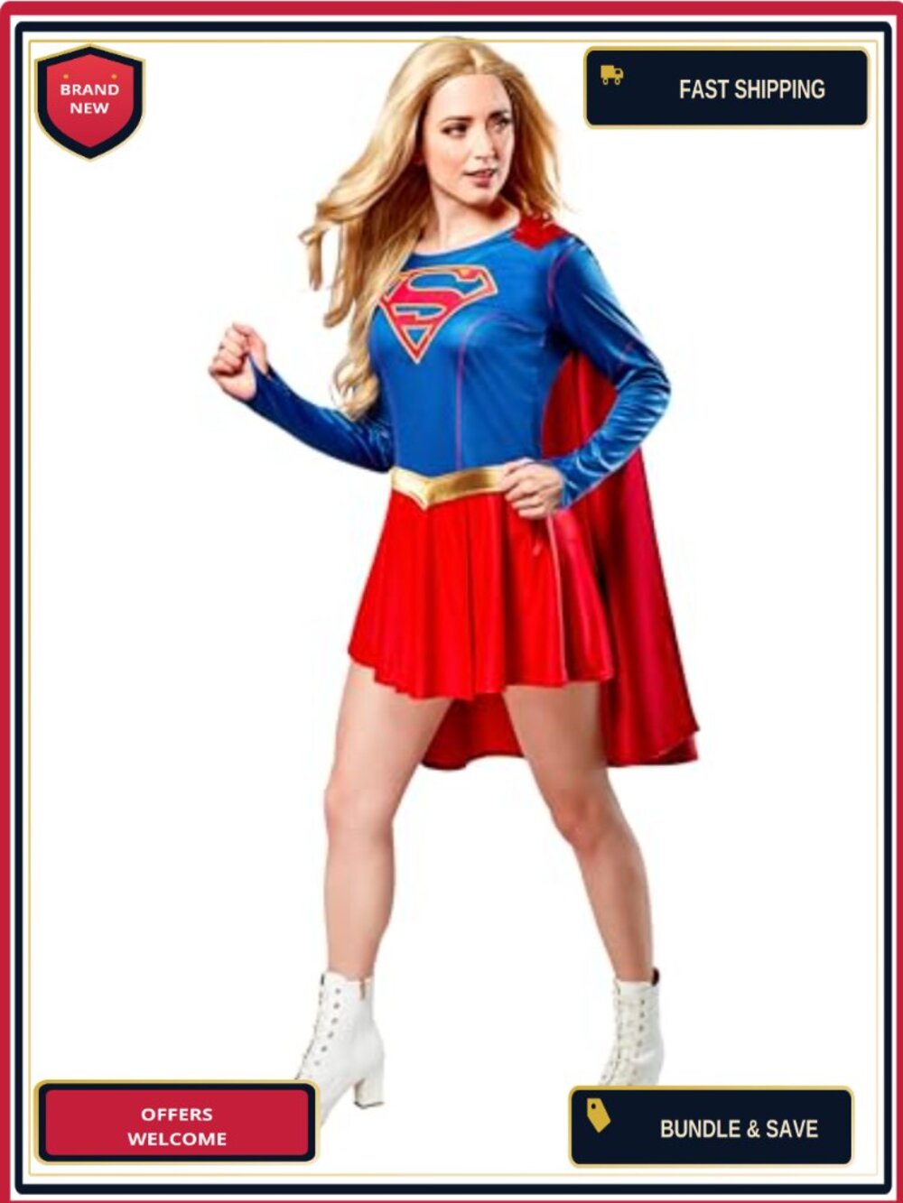 Rubies Supergirl Costume Dress with Cape Belt Women's Size Medium Halloween